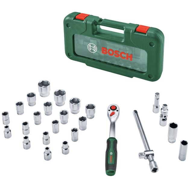 Набір торцевих головок Bosch 1/2" з тріскачкою 265мм, сталь CrV 26шт 0.574кг, фото  | SNABZHENIE.com.ua