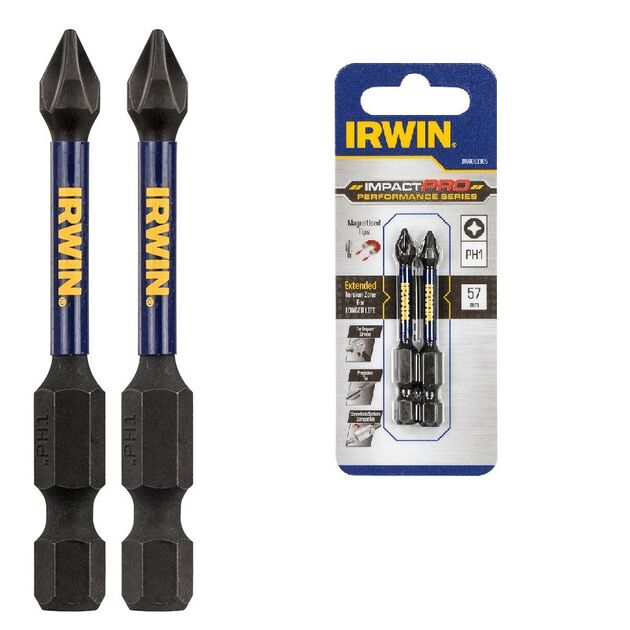 Бита IMPACT PRO 1/4"/57мм PH1 2шт, IRWIN, фото  | SNABZHENIE.com.ua