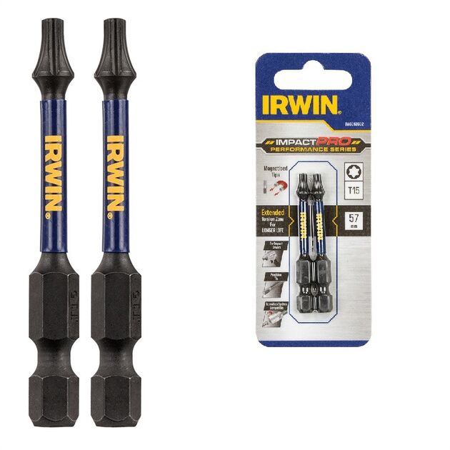 Бита IMPACT PRO 1/4" 57мм TX15 2шт, IRWIN (IW6061602), фото  | SNABZHENIE.com.ua