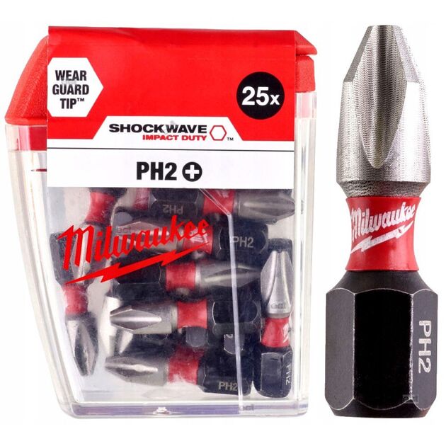 Насадка Milwaukee SHOCKWAVE PH2 25 мм (25 шт), фото  | SNABZHENIE.com.ua