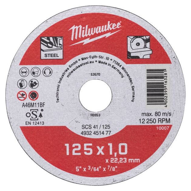 Отрезной диск по металлу SCS 41/125х1 MILWAUKEE 4932451477, фото  | SNABZHENIE.com.ua