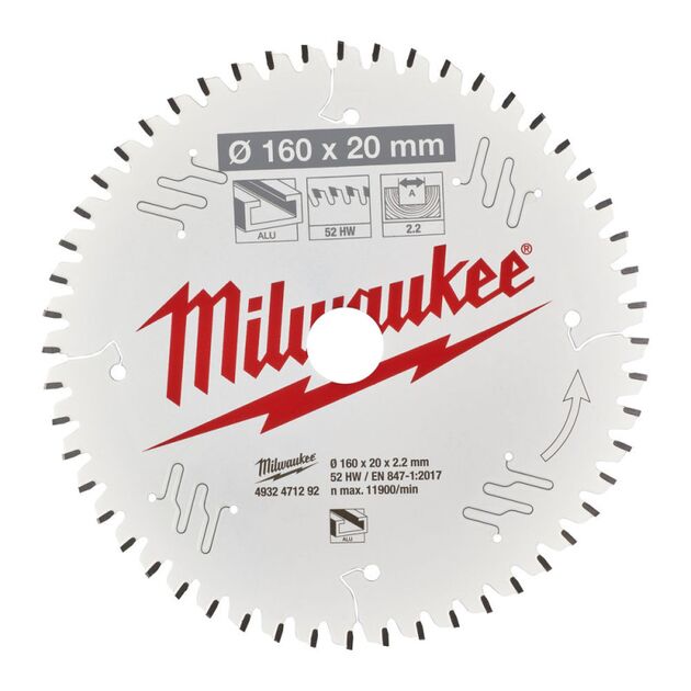 Пила дисковая Alu PFTE MILWAUKEE, 160х20х2,2мм, 52 зуба, фото , изображение 2 | SNABZHENIE.com.ua