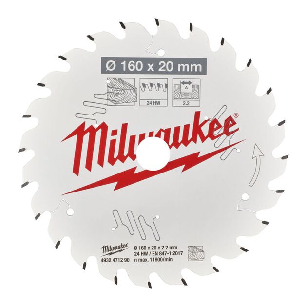 Диск пильный MILWAUKEE, 160x20x2,2мм, 24 зуба, фото , изображение 2 | SNABZHENIE.com.ua