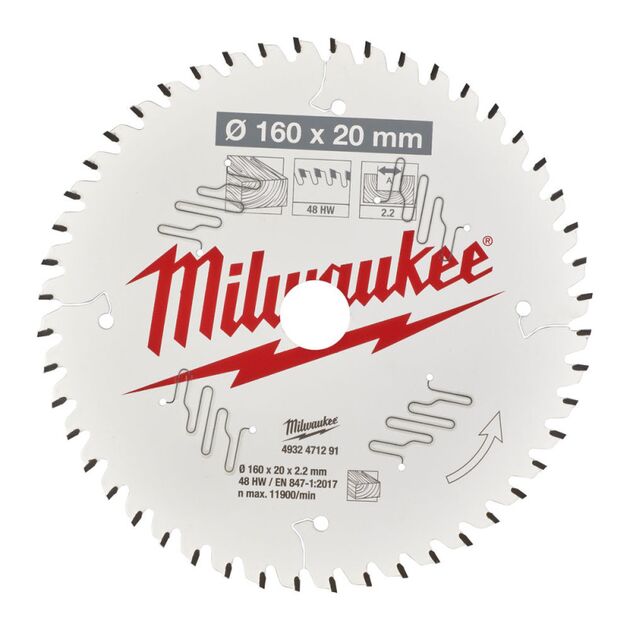 Диск пильний PFTE MILWAUKEE, 160х20х2,2мм, 48 зуб., фото , зображення 2 | SNABZHENIE.com.ua