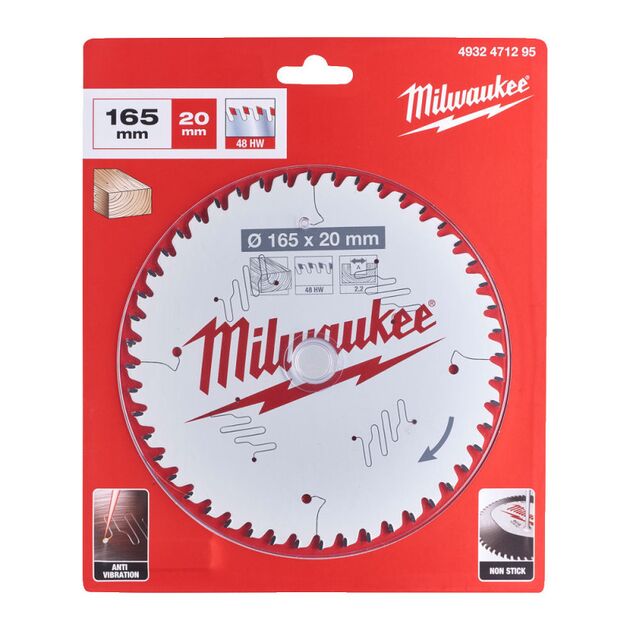 Диск пильний PFTE MILWAUKEE, 165х20х2,2мм, 48 зубців., фото  | SNABZHENIE.com.ua