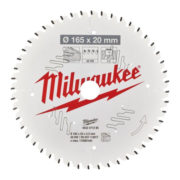 Диск пильний PFTE MILWAUKEE, 165х20х2,2мм, 48 зубців., фото , зображення 2 | SNABZHENIE.com.ua
