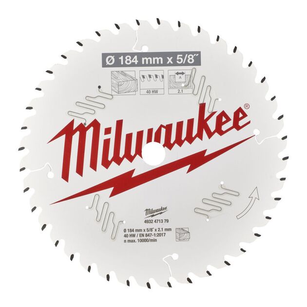 Пильный диск Milwaukee PFTE THIN KERF, 184x5/8x2,1мм, 40 зуб., фото , изображение 2 | SNABZHENIE.com.ua