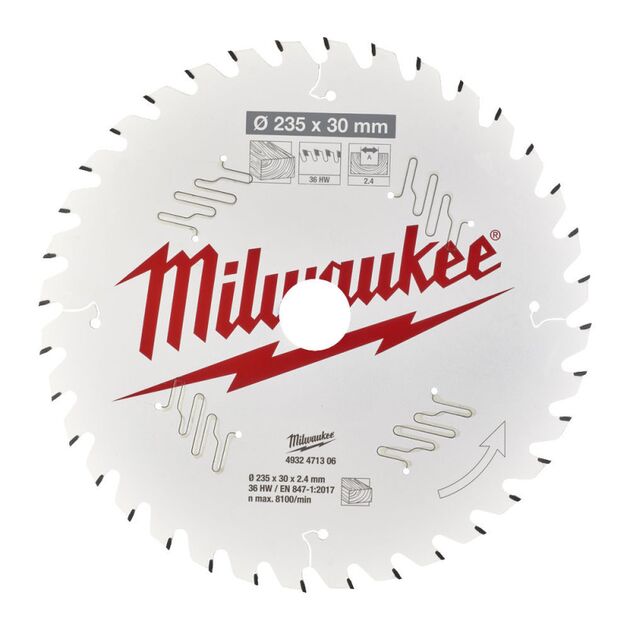 Диск пильний PFTE MILWAUKEE, 235х30х2,4мм, 36 зуб., фото , зображення 2 | SNABZHENIE.com.ua
