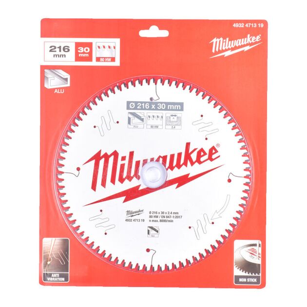 Диск пильний PFTE MILWAUKEE, 216х30х2,4мм, 80 зуб., фото  | SNABZHENIE.com.ua