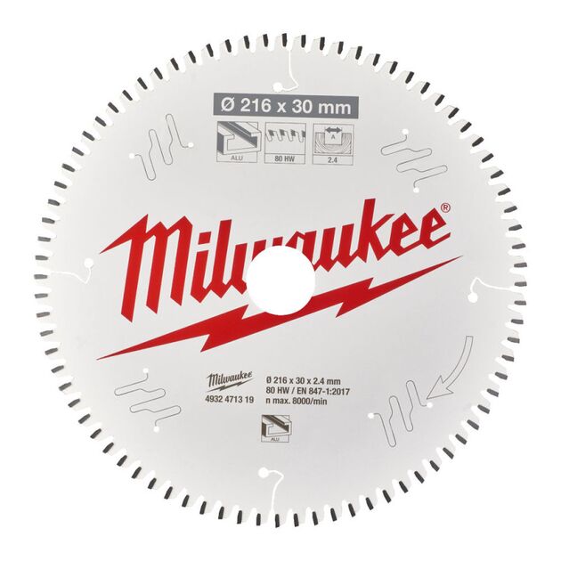 Диск пильний PFTE MILWAUKEE, 216х30х2,4мм, 80 зуб., фото , зображення 2 | SNABZHENIE.com.ua