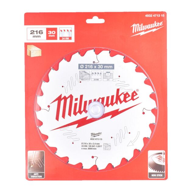 Диск пильный PFTE MILWAUKEE 216х30х2,4мм, 24 зуба, фото  | SNABZHENIE.com.ua
