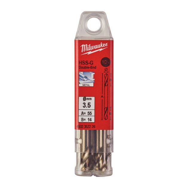 Сверло по металлу HSS-G MILWAUKEE DIN1412, 3,5мм, двостороннє (10шт), фото  | SNABZHENIE.com.ua
