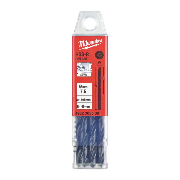Сверло по металлу HSS-R MILWAUKEE DIN338, 7,5 мм, 10 шт., фото  | SNABZHENIE.com.ua