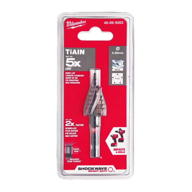 Сверло ступенчатое SHOCKWAVE MILWAUKEE 4-20мм, шаг 2мм, фото , изображение 2 | SNABZHENIE.com.ua