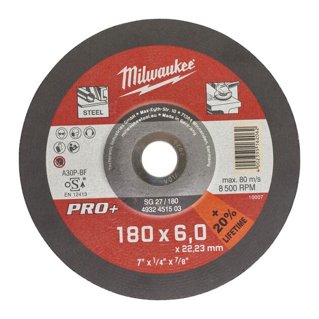 Шлифовальный диск по металлу SG 27/150х6 PRO+ (1 шт) MILWAUKEE, фото , изображение 2 | SNABZHENIE.com.ua