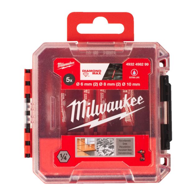 Набор сверл Diamond Max™ для керамической плитки (6-10мм) 5 предметов MILWAUKEE, фото , зображення 4 | SNABZHENIE.com.ua