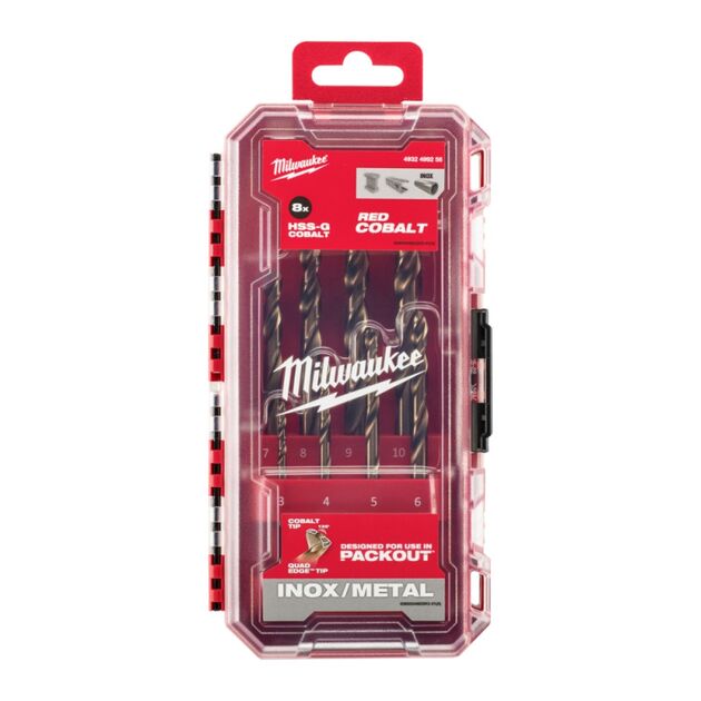 Набор сверл по металлу кобальтовых HSS-Co PACKOUT MILWAUKEE, DIN338, (8шт) (3-10мм), фото , изображение 2 | SNABZHENIE.com.ua