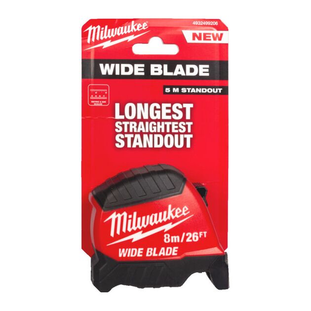 Рулетка WIDE BLADE MILWAUKEE (Gen2), 8м/26фт (35мм), фото , зображення 3 | SNABZHENIE.com.ua