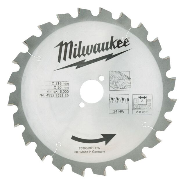 Диск пильный по дереву для торцевых пил MILWAUKEE, Ø216х30х2,8мм, 24 зуб., фото  | SNABZHENIE.com.ua