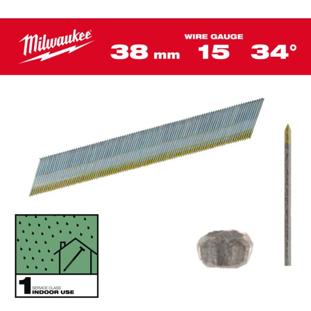 Набор гвоздей гальванизированных с D- образной шляпкой для нейлера MILWAUKEE, 15G/34°/38мм, (2500шт), фото  | SNABZHENIE.com.ua