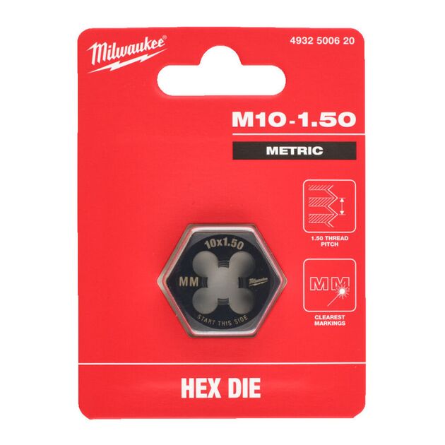 Плашка шестигранна MILWAUKEE, М10-1,50мм, фото , изображение 2 | SNABZHENIE.com.ua