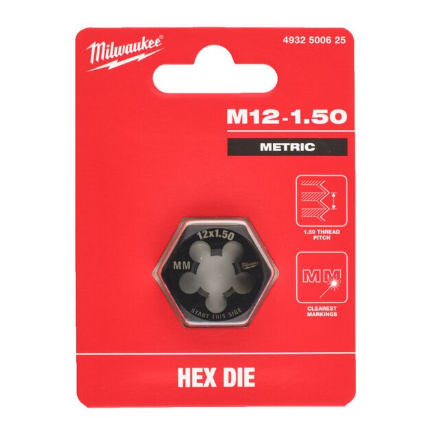 Плашка шестигранна MILWAUKEE, М12-1,50мм, фото , зображення 2 | SNABZHENIE.com.ua