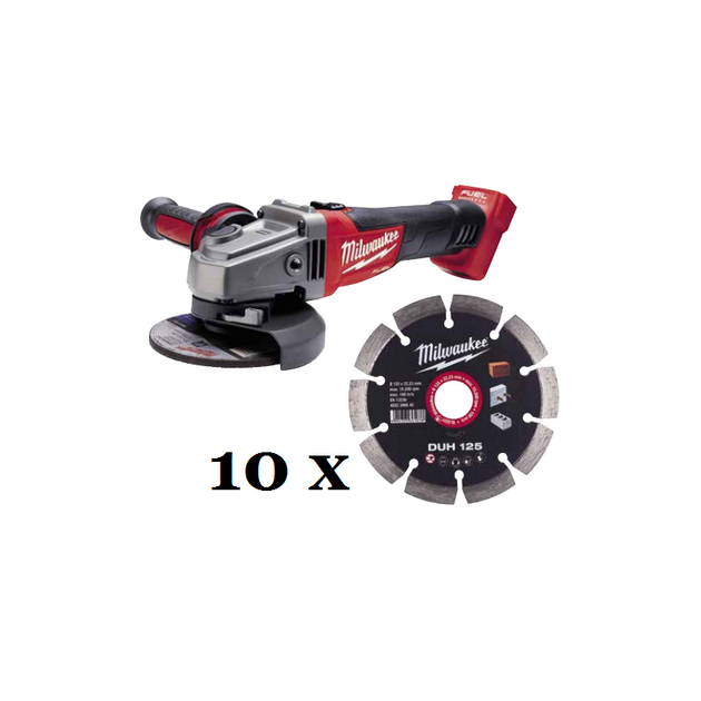 Шлифмашина угловая аккумуляторна MILWAUKEE, M18 FSAG125X-0, Ø125мм + Диск MILWAUKEE DUH 125 (10шт), фото  | SNABZHENIE.com.ua