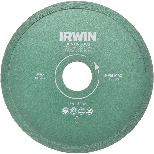 Диск алмазний сплошний 115x22,2 (з подачею води), IRWIN (10505934), фото  | SNABZHENIE.com.ua