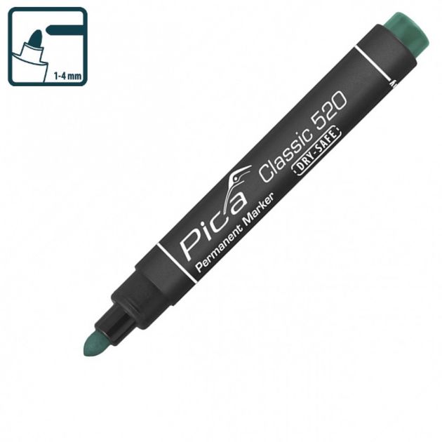 Маркер перманентный Pica Classic 520/36, зеленый, Bullet Tip, фото  | SNABZHENIE.com.ua