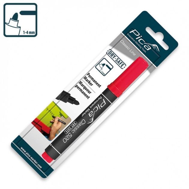 Маркер Pica Classic 520/40, перманентный, красный, с круглым наконечником, фото  | SNABZHENIE.com.ua