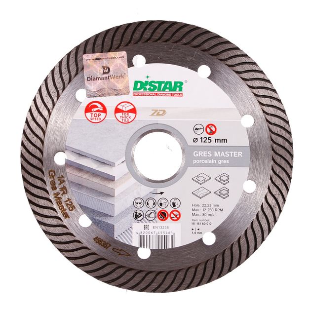 Круг алмазний відрізний DISTAR Gres Master 125 x 2,2 x 8 x 22,23 (1A1R), фото , зображення 7 | SNABZHENIE.com.ua Круг алмазний відрізний DISTAR Gres Master 125 x 2,2 x 8 x 22,23 (1A1R), фото , зображення 7 | SNABZHENIE.com.ua