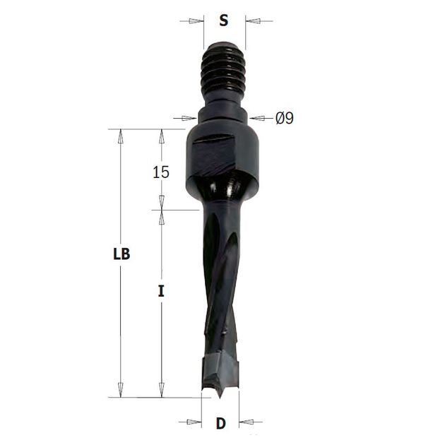 Сверло правое 8x30x45 мм с резьбовым хвостовиком М8/9 CMT, фото  | SNABZHENIE.com.ua