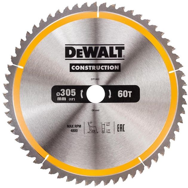 Диск пильный DeWALT 305x30 мм, 60 зубьев, ATB, чистый срез, фото  | SNABZHENIE.com.ua