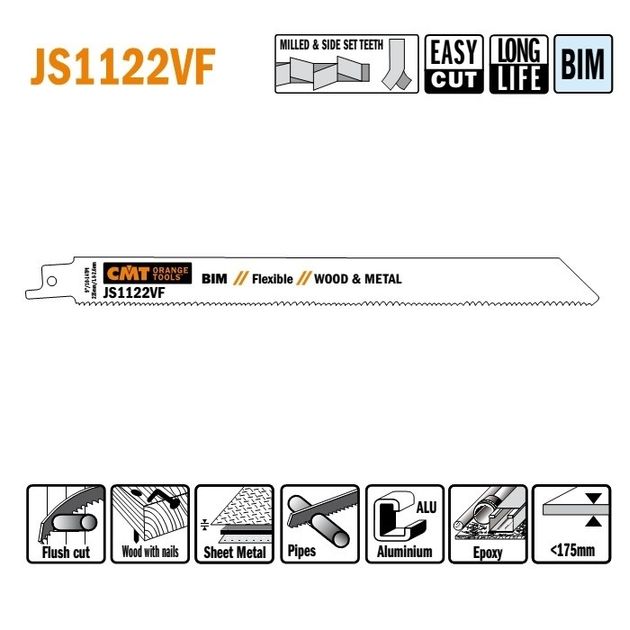 Полотно пильне для сабельної пилки 225 x 205 x 19 мм, K 0,90; TS 1,8-2,6 CMT (JS1122VF-5), фото  | SNABZHENIE.com.ua