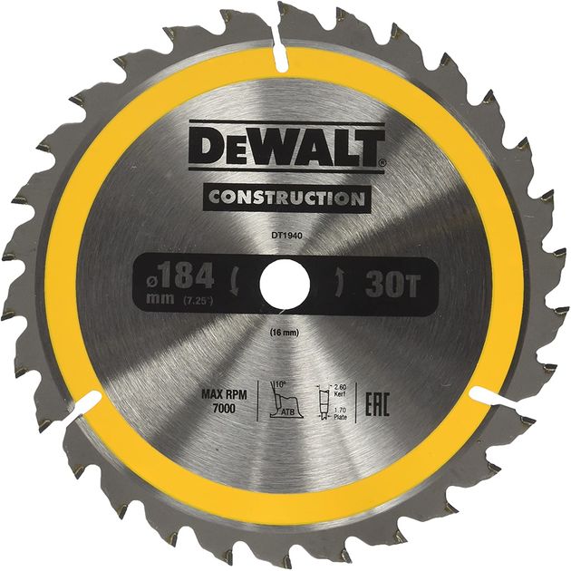 Диск пильный DeWALT 184x16 мм, 30 зубов, универсальное применение (DT1940), фото  | SNABZHENIE.com.ua