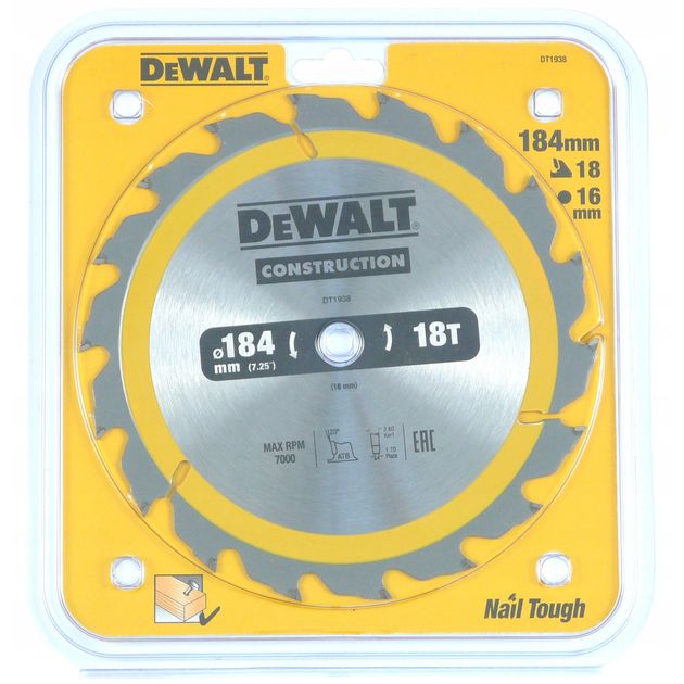 Пила дисковая DeWALT 184x16 мм, 18 зубьев, угол 20°, WZ/ATB., фото  | SNABZHENIE.com.ua