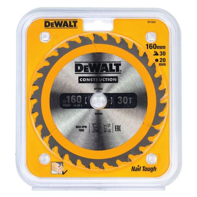 Диск пильний DeWALT 160 x 20 мм, 30 зубів, кут заточки 10 градусів, геометрія зуба WZ / ATB, універсальне застосування (DT1932), фото , зображення 2 | SNABZHENIE.com.ua Диск пильний DeWALT 160 x 20 мм, 30 зубів, кут заточки 10 градусів, геометрія зуба WZ / ATB, універсальне застосування (DT1932), фото , зображення 2 | SNABZHENIE.com.ua