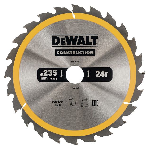 Диск пильный DeWALT 235x30 мм, 24 зуба, угол 20°, WZ/ATB, фото  | SNABZHENIE.com.ua