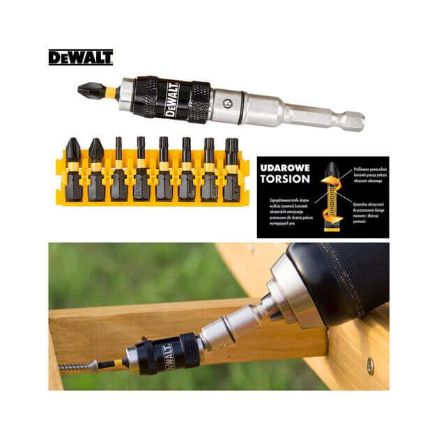 Набір біт DeWALT IMPACT TORSION, ударні, Torx, Philips, Pozidriv, L = 25 мм - Ph2, Pz2, Т10, Т15, Т20, T25, Т30, шарнірний тримач насадок, 10 шт (DT70578T), фото , зображення 3 | SNABZHENIE.com.ua