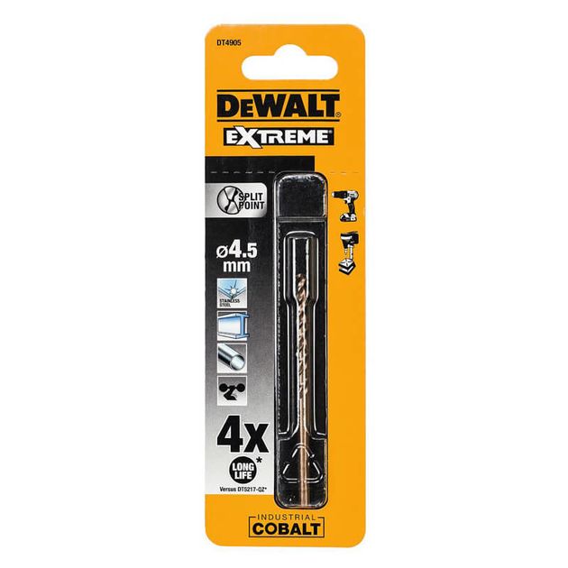 Сверло по металлу DeWALT EXTREME COBALT HSS-CO 4.5 мм, 80 мм (DT4905), фото  | SNABZHENIE.com.ua