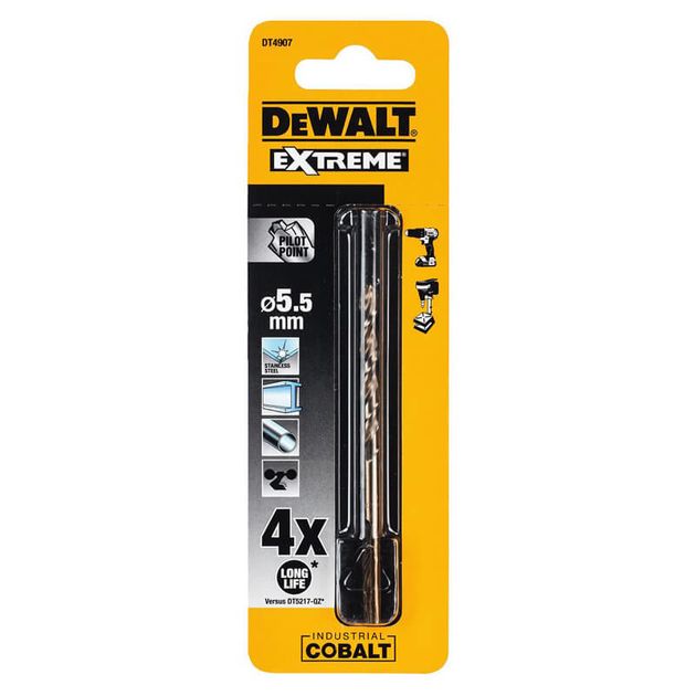 Сверло по металлу DeWALT COBALT HSS-CO 5.5 мм, L=93 мм, рабочая L=52 мм, фото  | SNABZHENIE.com.ua