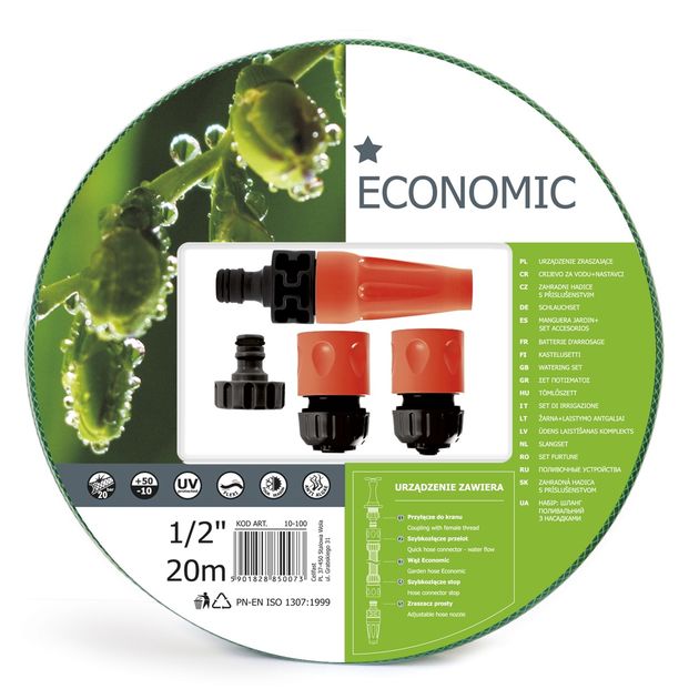 Поливочный набор Economic: шланг 1/2" 20 м + соединители BASIC CELLFAST, фото  | SNABZHENIE.com.ua