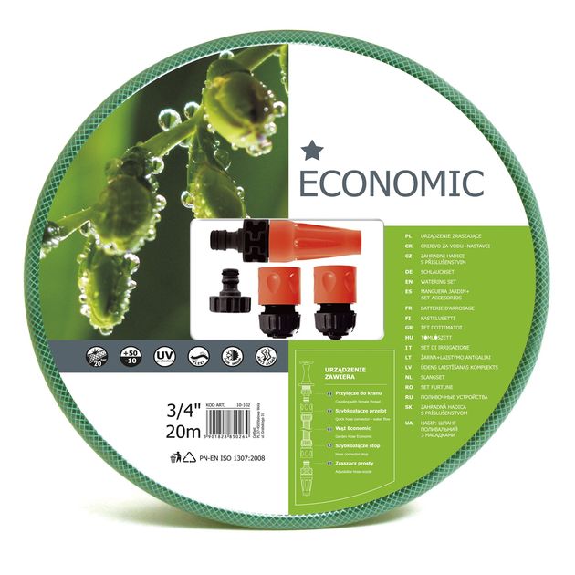 Поливочный набор Economic: шланг 3/4" 20 м + соединители BASIC CELLFAST, фото  | SNABZHENIE.com.ua