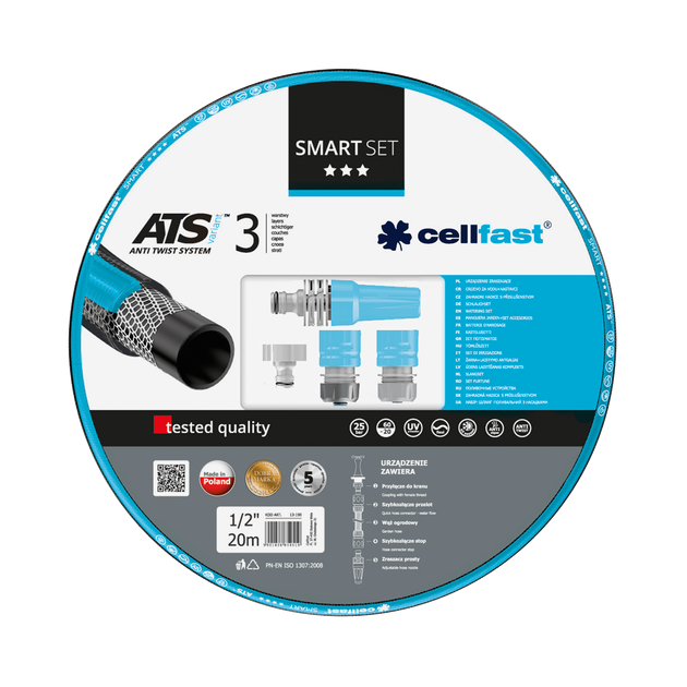 Поливочний набір SMART ATS VARIANT шланг 1/2 20 м + комплект з'єднувачів IDEAL CELLFAST (13-190), фото  | SNABZHENIE.com.ua