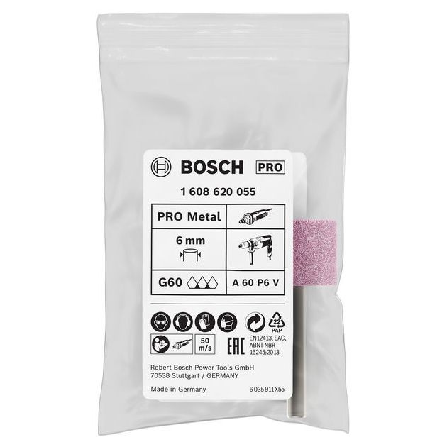 Цилиндрическая шарошка средней твёрдости 25x20x6 мм, зерно 60 BOSCH, фото  | SNABZHENIE.com.ua