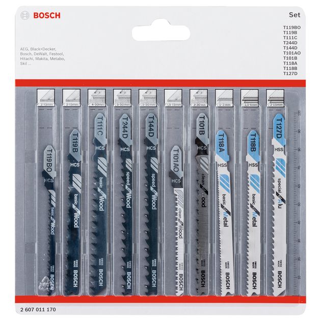 Набір полотен для лобзикової пили універсальних Wood and Metal, 10 шт, BOSCH (2607011170), фото  | SNABZHENIE.com.ua