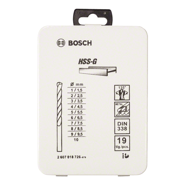 Набір свердл по металу HSS-G 19 шт у металевому кейсі D1-10 BOSCH (2607018726), фото , зображення 9 | SNABZHENIE.com.ua Набір свердл по металу HSS-G 19 шт у металевому кейсі D1-10 BOSCH (2607018726), фото , зображення 9 | SNABZHENIE.com.ua