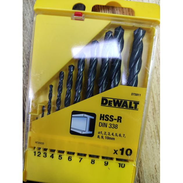 Набір свердл по металу 10 шт. 1 - 10 мм в пластиковій касеті HSS-R DeWALT (DT5911), фото , зображення 4 | SNABZHENIE.com.ua