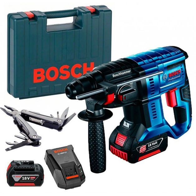 Перфоратор акумуляторний Li-Ion 18 В GBH 180-LI (2x GBA 18V 4.0 Ah) в кейсі + мультитул Swiss Peak BOSCH, фото  | SNABZHENIE.com.ua