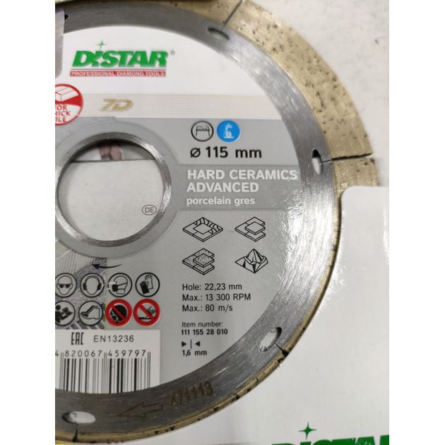 Алмазний диск DISTAR 115 x 1,6/1,2 x 10 x 22,23 для твердих керамічних матеріалів Advanced (11115528010), фото , зображення 17 | SNABZHENIE.com.ua Алмазний диск DISTAR 115 x 1,6/1,2 x 10 x 22,23 для твердих керамічних матеріалів Advanced (11115528010), фото , зображення 17 | SNABZHENIE.com.ua